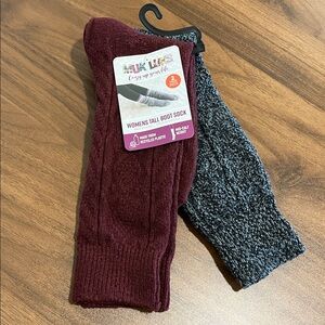 Muk Luks Women's Burgundy and Gray Boot Socks 2 Pair